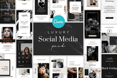 Luxury Social Media Pack for Canva brand branding creativemarket design instagram instagram stories layout logo luxurious luxury luxury logo moodboard pinterest presentation rich social socialmedia style stylish template