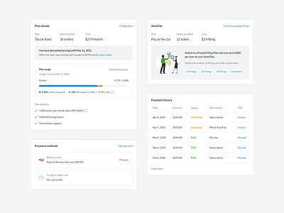 Billing Components (Iteration 2) app billing clean flat minimal payment payment history payment method plan usage sketch software ui usage ux web