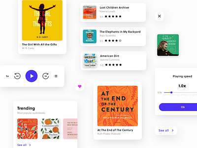 UI elements - Audiobook App app app design application asset audiobook book case study clean colors components cover elements minimal mobile sketch typogaphy ui ui elements ux