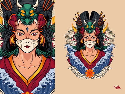 Geisha animal apparel art artwork branding character design geisha illustration japanese koi koi fish logo mask oni ornament sakura samurai tshirt vector