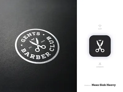 Gents Barber Club - Brand Identity Design barber logo black and white brand brand identity branding clever design for sale unused buy identity designer lettermark logo logomark logotype designer negative space scissors smart mark suit tuxedo typography visual identity