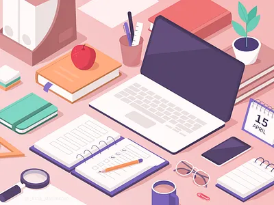 Education design desk education illustration isometric isometric design isometric illustration laptop vector
