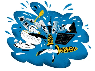 Newspaper coffee color composition cup digital flat illustration ipadpro leopard print newspaper people procreate raster spoon vector woman