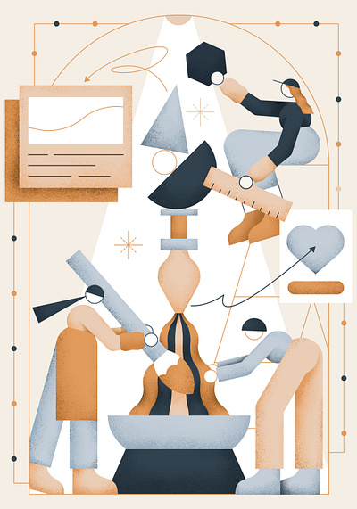 Craft association 2d artificialintelligence business character computer design future geometry girl graphic icon illustration machine minimal pattern vector woman work