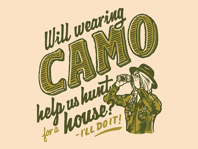 House Hunting Woes camo hand lettered hand lettering portrait procreate retro vintage