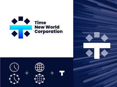 Time New World Corporation final logo design blockchain clock corporate corporation earth global globe gradient group modern logo new t t letter t logo tech time ui vector symbol icon mark website world