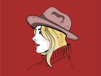Portrait of Girl with a Hat blond blonde fashion brand fashion illustration girl hat illustration mauve portrait portrait illustration red woman