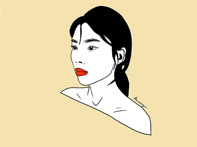 Cold Shoulder Portrait black and white digital illustration girl character girl illustration illustration portrait portrait illustration red woman woman illustration woman portrait yellow