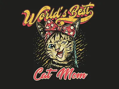 World' s best cat mom animal cat cat lover face feminine illustration mom retro smiling tshirt design vector vintage winking woman