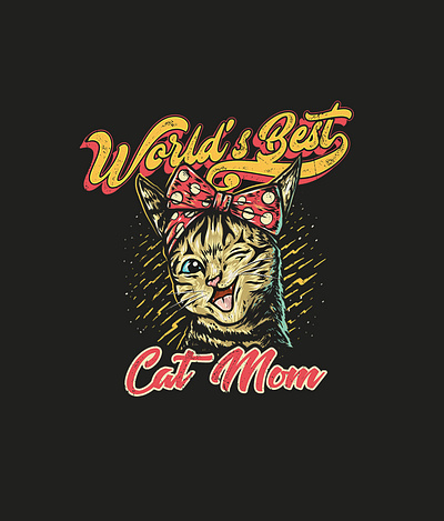 World' s best cat mom animal cat cat lover face feminine illustration mom retro smiling tshirt design vector vintage winking woman