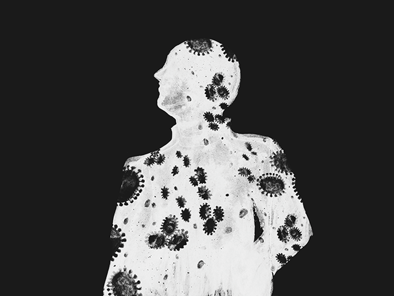 Microcosm COVID-19 - gif biology black and white coronavirus cosmos covid 19 gif gif animated illustration medical microbiology microcosm silhouette universe virus