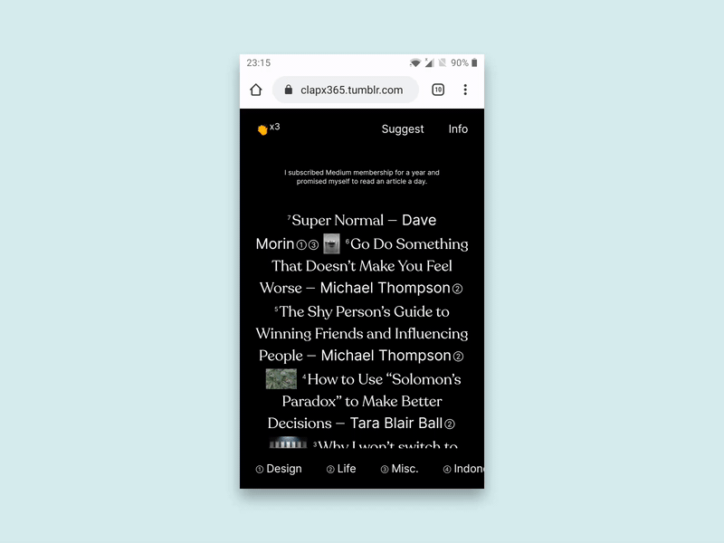 Clapclapclap on Mobile clean contemporary editorial editorial design medium medium article mobile web side project tumblr typography writing