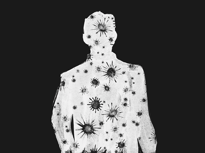 Microcosm COVID-19 - gif biology black and white coronavirus cosmos covid 19 gif gif animated illustration man medical microbiology microcosm people silhouette universe virus visual art