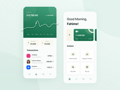 Banking app app app design bank bank app banking app chart credit card creditcard curve green iphone11 mobile mobile design mobile ui money money app money transfer ui design uidesign uiux