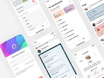 Qenius app for iOS app app design clean design ios minimal social ui ux