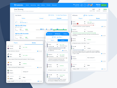 Live Play-by-Play design fanduel fantasy sports nba nfl sports ui