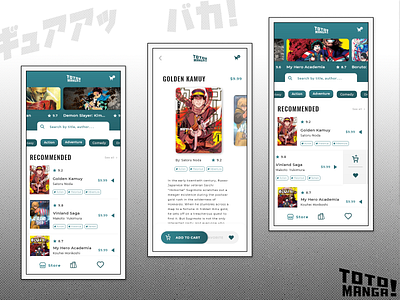 Manga Reading App - Toto Manga anime app branding golden kamuy manga mobile my hero academia naruto one punch man ui ux