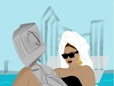 Pool side art print chique illustration fancy girl graphicdesign illustration illustration art newspaper pool procreate women