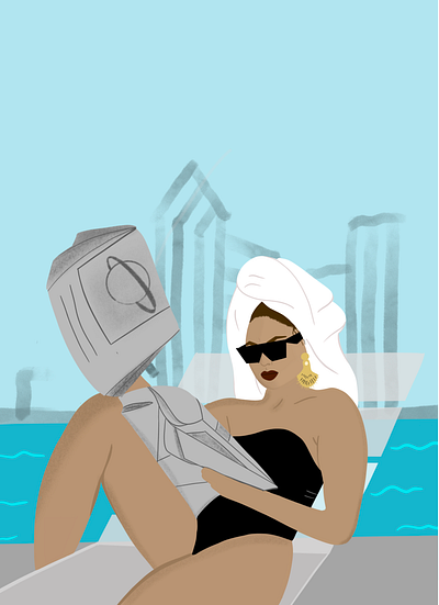 Pool side art print chique illustration fancy girl graphicdesign illustration illustration art newspaper pool procreate women