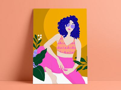 Summer Woman activewear blue hair bright colors design drawing fashion flat illustration girl boss girl illustration illustration neon plant illustration plants portrait summer sun woman woman illustration woman portrait