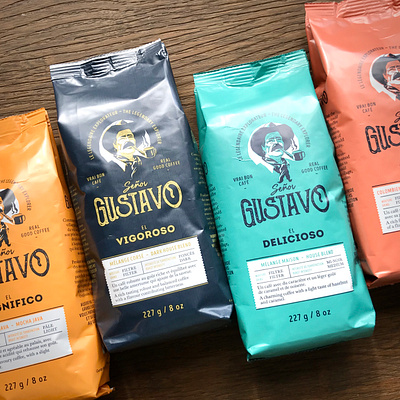 Señor Gustavo - Coffee branding branding and identity coffee design identité visuelle illustration logo logo design packaging