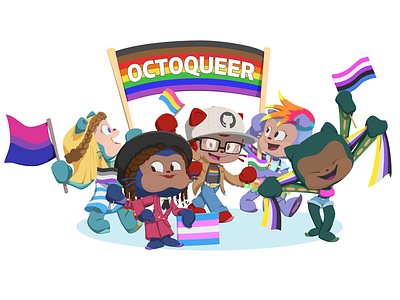 Octoqueer Sticker Design character design design diversity employee resource group erg github illustration lgbt lgbtq octocat open source pride queer sticker