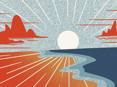 Sundown beach bold bold color illustration landscape ocean perspective poster procreate texture