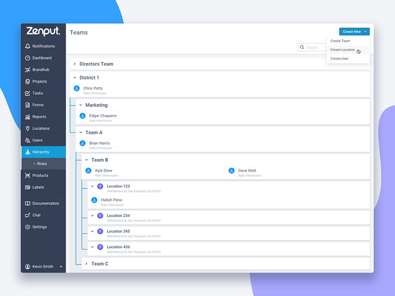 ZP Hierarchy View app color create interface sass teams ui ux