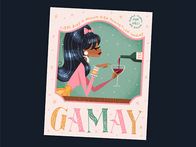 You May Fill My Glass to Here female female character gamay graphic design illustration pinup retro vino vintage inspired wine wine label design