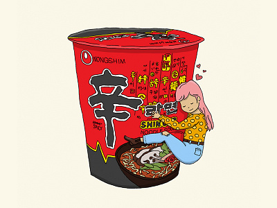 Shin Ramyun Girl branded colour cup design digital drawing food girl illustration illustrator product ramen ramyun