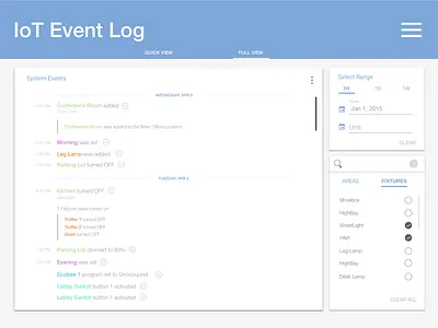 Event log, Energy usage, & Utility load shedding concept app iot ui ux