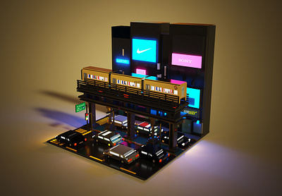 Subway in Night City Concept 3d art city concept concept design design game art illustration invitation isometric logo night rendering subway vector voxel