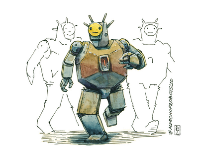 Rusty one on parade character characterdesign handdrawn illustration marchofrobots robot sketch watercolor