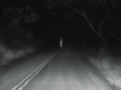 Road trip concept creepy ghost illustration landscape nature procreate road trip scary