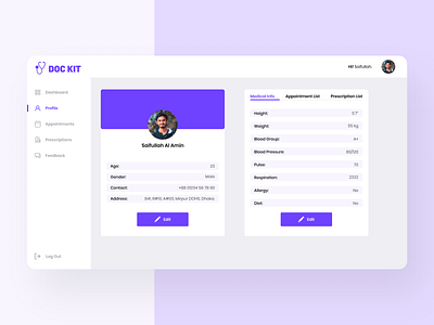 Doc Kit — Patient Profile 📝 2020 branding colorful doctor figma flat landing page management system medical app minimal patient prescription profile trend ui ux web app web design website