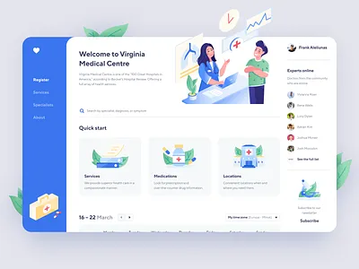 Medical Center Website dashboard doctor healing health health care healthcare hospital illustration landing page medical centre medications medicine service shakuro specialists ui ux web design website