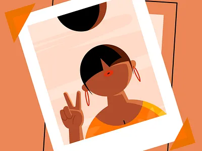 Polaroid character illustration instagram polaroid selfie social vector woman