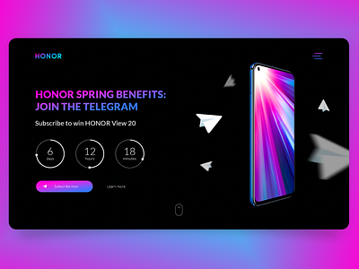 Honor X20 | Contest Landing Page black colorful cyan dark ui design flat landing magenta minimalist modern simple clean interface smartphone ui ux website design