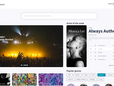 Dashboard for music artist artist chart chat dashboard data music trending ui ux web