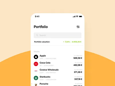 Personal Finance App – Portfolio Overview app application companies data depository finance finance financial market portfolio statistics stocks ui