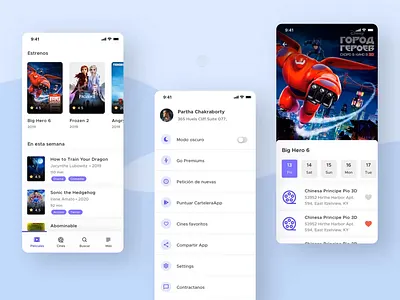 Cartelera Cine | Dark Mode actor app branding cinema design film flat minimal movie app rating ui user experience user interface design userinterface ux