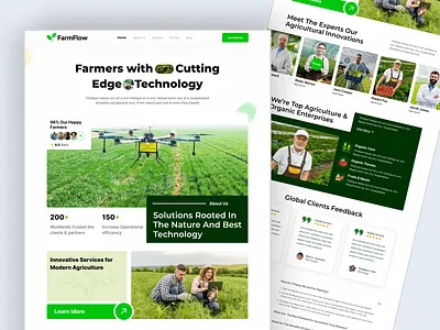 FarmFlow- Agriculture Technology Website Ui Design agricultural agristartup ai algiculture automation crops design farmer farming landing page mechine learning page tech technology ui design web design