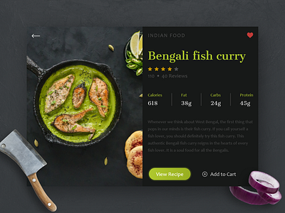 Indian Food | Recipe Card | weekly warm up art branding branding design creative design dark mode dark theme design designer dribbble food food photography indian food minimal recipe typography ui ux web weekly challenge weekly warm up