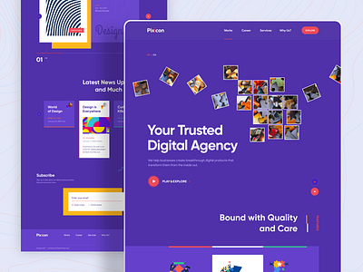 Pixicon Website Design app design best design best designer blue design digital illustration dribbble best shot experiencedesign interfacedesign landing page design minimal clean new trend modern design popular design portfolio design saas landing page trendy design trendy pattern web design webdesign