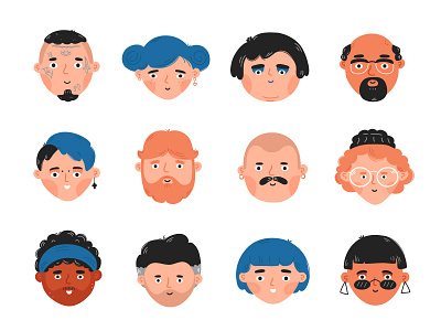 People characters avatars character concept cute design faces flat hand drawn hipster humans illustration man people portrait set simple trendy vector woman young