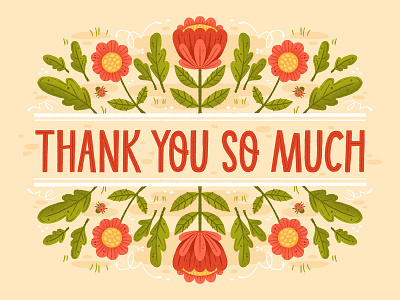 Thank you so much floral floral art folkart greeting card hand lettered hand lettering illustration modern florals typography