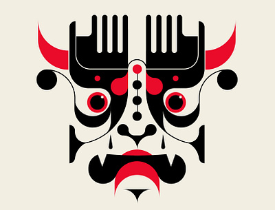 Kabuki 1 black design geometric illustration mask monster red typography art