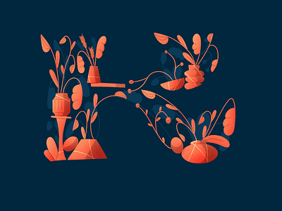 36 Days of type - K alphabet challenge daily drawing dribbble floral flowers illustration k k letter leterring plants procreate vases