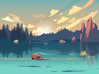 Natural River Landscape 2d 2d character adobe illustrator animation art character character design colorful creative design flat illustration landing page landscape ui ux vector