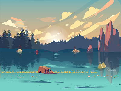 Natural River Landscape 2d 2d character adobe illustrator animation art character character design colorful creative design flat illustration landing page landscape ui ux vector